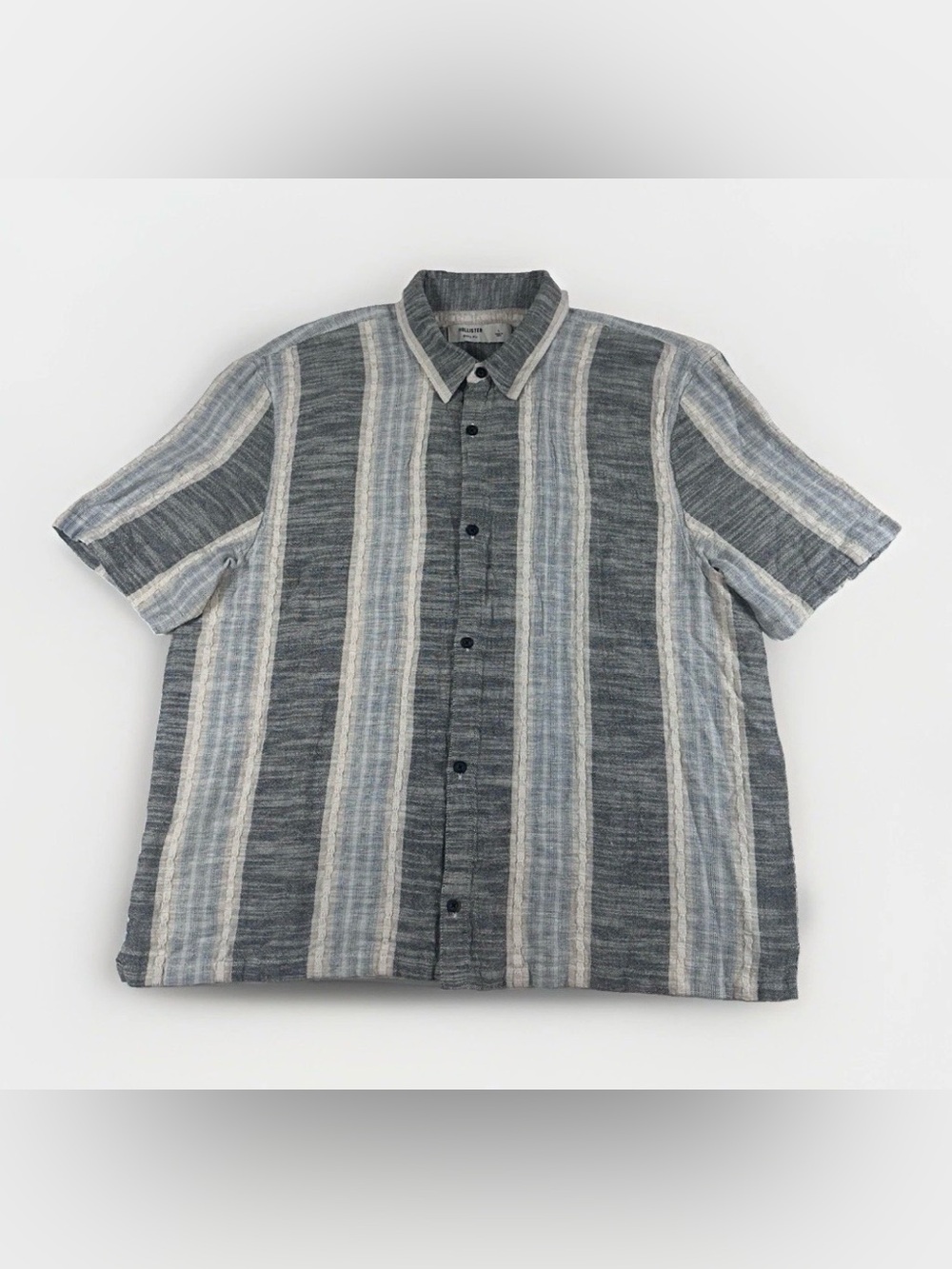 Hollister Mens L Boxy Fit Cotton Linen Striped Shirt Textured Coastal Resort NEW